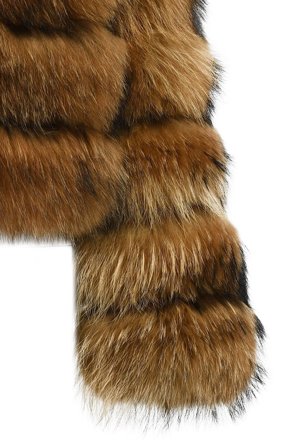 Plush 100% genuine raccoon fur coat with a generous hood and distinctive horizontal panel construction, offering exceptional warmth and style in freezing climates.