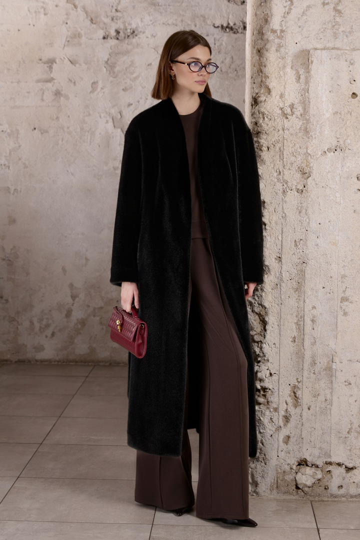 MELVA Faux Fur Coat Black