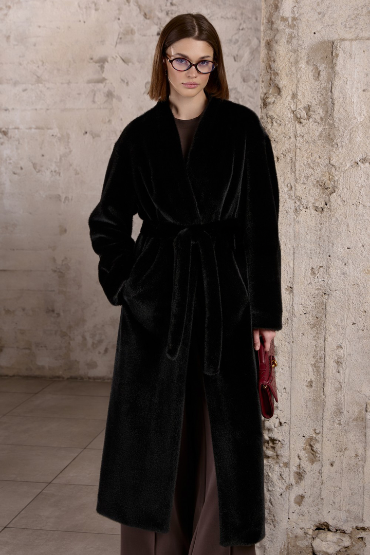 MELVA Faux Fur Coat Black