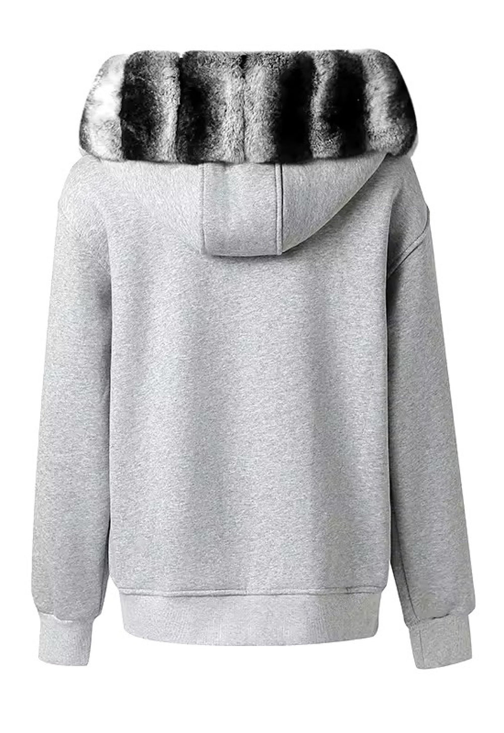 Close-up of a plush Rex Rabbit fur hoodie, showcasing its rich texture and practical design with front zip closure.