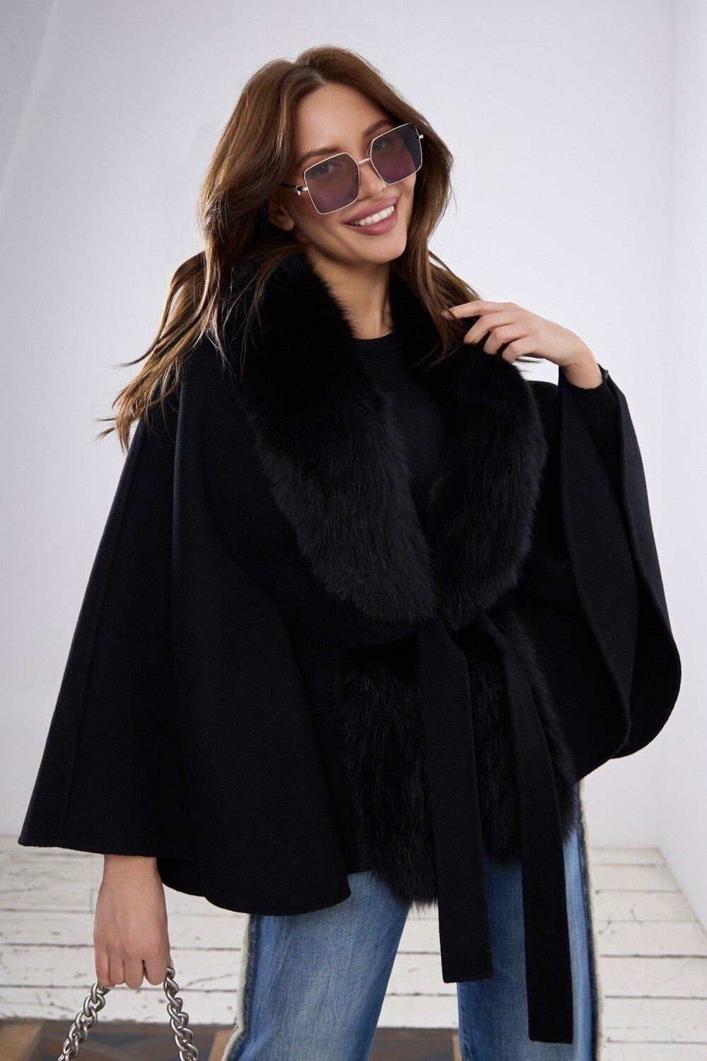 TEODORA Cashmere Cape Black
