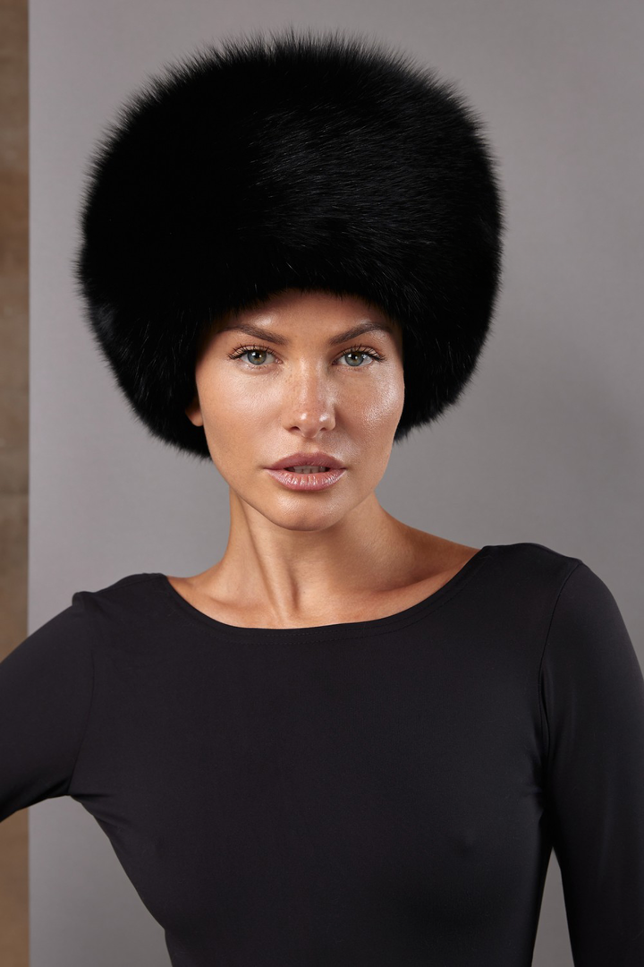 Slavic Fox Fur Hat Black