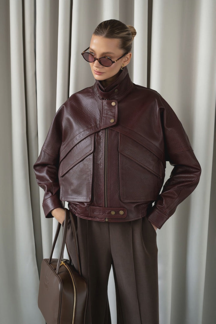 Odette Leather Jacket Burgundy